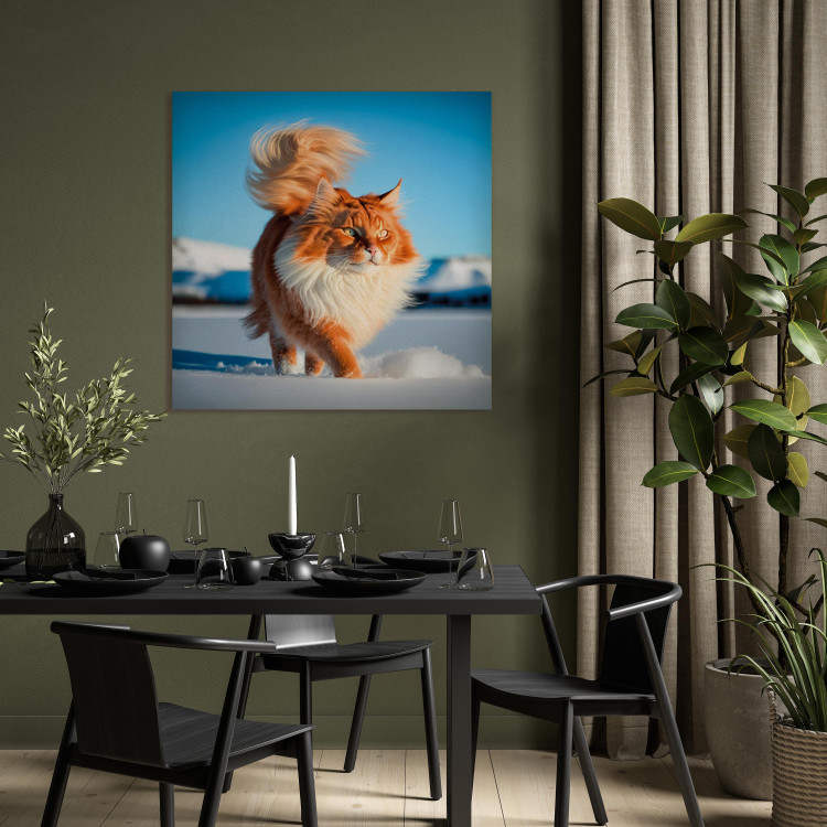 Canvas Print AI Norwegian Forest Cat - Long Haired Animal Walking on Snow - Square 150150 additionalImage 5