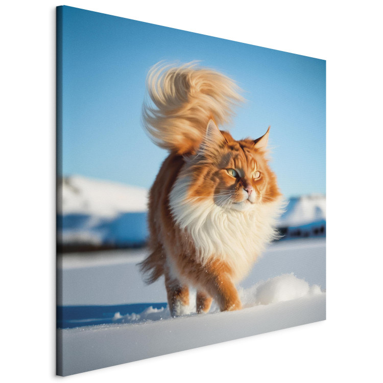 Canvas Print AI Norwegian Forest Cat - Long Haired Animal Walking on Snow - Square 150150 additionalImage 2