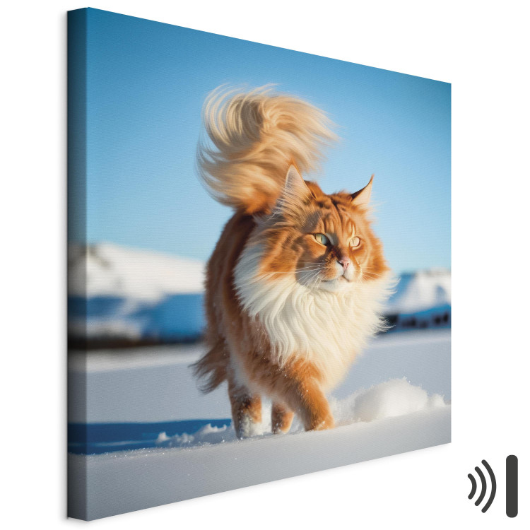 Canvas Print AI Norwegian Forest Cat - Long Haired Animal Walking on Snow - Square 150150 additionalImage 8