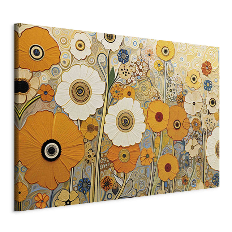 Canvas Print Orange Meadow - A Composition of Flowers in the Style of Klimt’s Paintings 151050 additionalImage 2