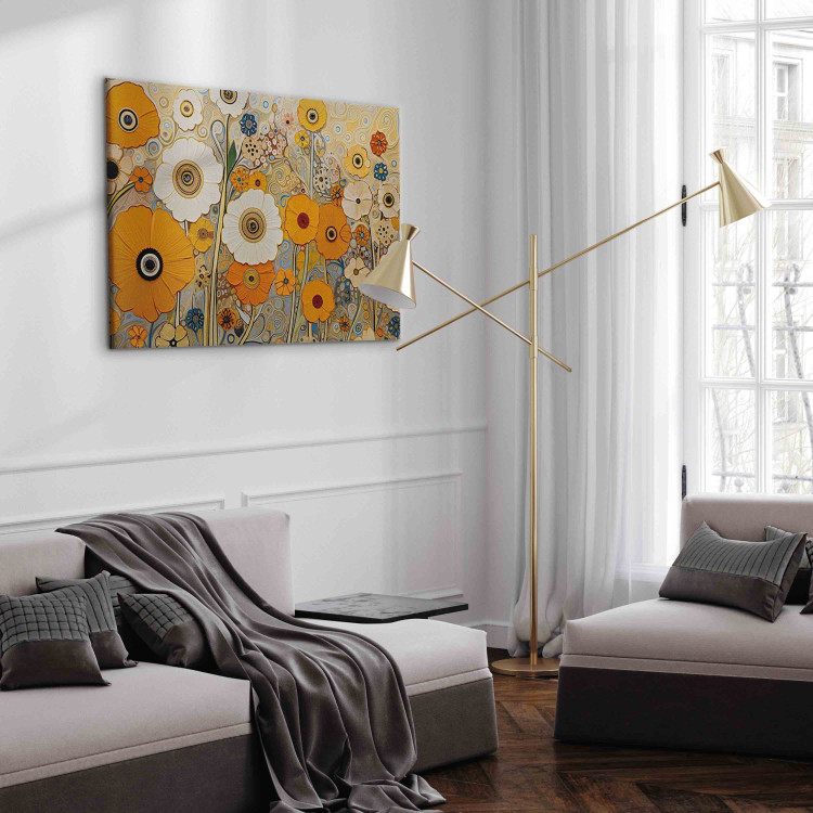 Canvas Print Orange Meadow - A Composition of Flowers in the Style of Klimt’s Paintings 151050 additionalImage 4