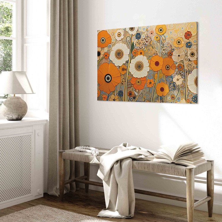 Canvas Print Orange Meadow - A Composition of Flowers in the Style of Klimt’s Paintings 151050 additionalImage 11