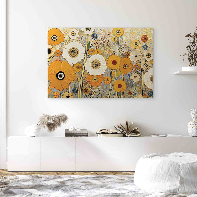 Canvas Print Orange Meadow - A Composition of Flowers in the Style of Klimt’s Paintings 151050 additionalImage 3