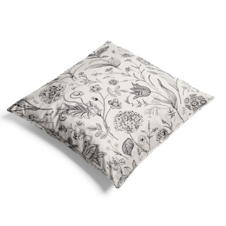 Decorative Velor Pillow Botanist’s Journal - Black and White Composition With Meadow Flora 151350 additionalImage 4