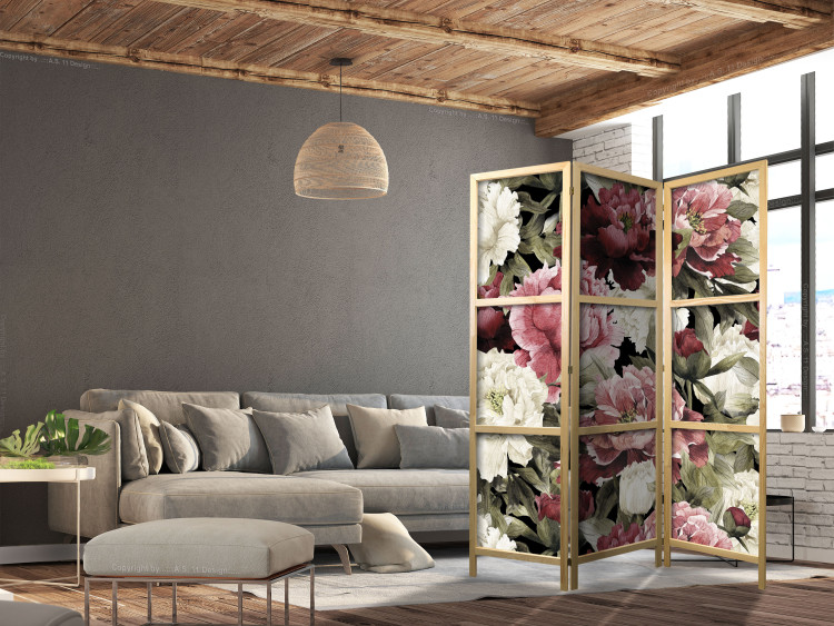 Folding Screen Floral Motif - Peonies Painted With Watercolor in Warm Colors [Room Dividers] 159550 additionalImage 6