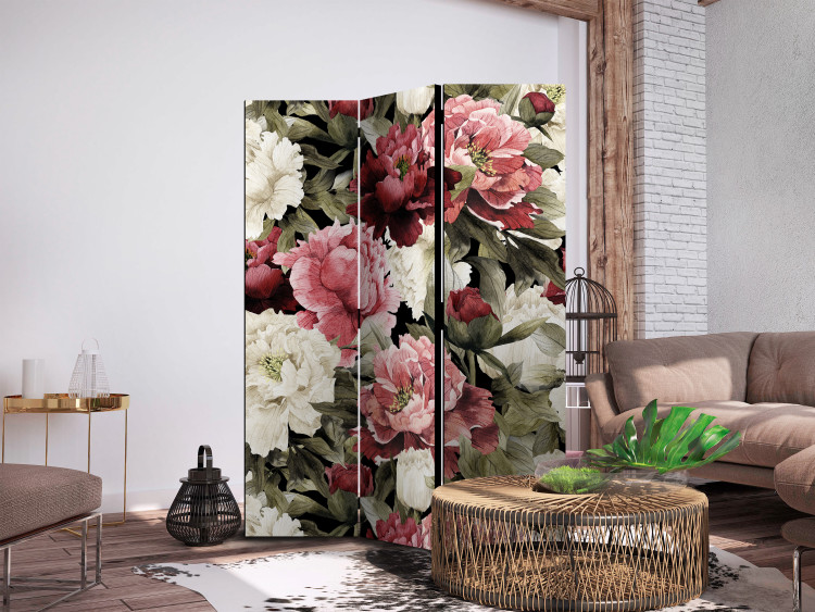 Folding Screen Floral Motif - Peonies Painted With Watercolor in Warm Colors [Room Dividers] 159550 additionalImage 2