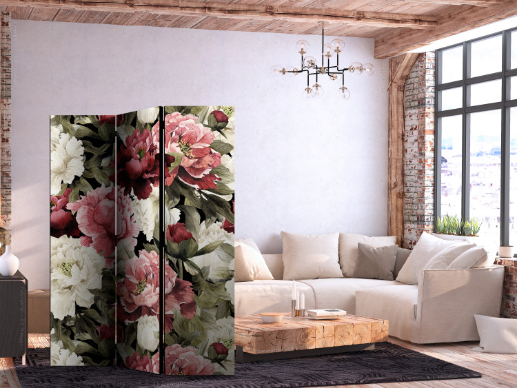 Folding Screen Floral Motif - Peonies Painted With Watercolor in Warm Colors [Room Dividers] 159550 additionalImage 4