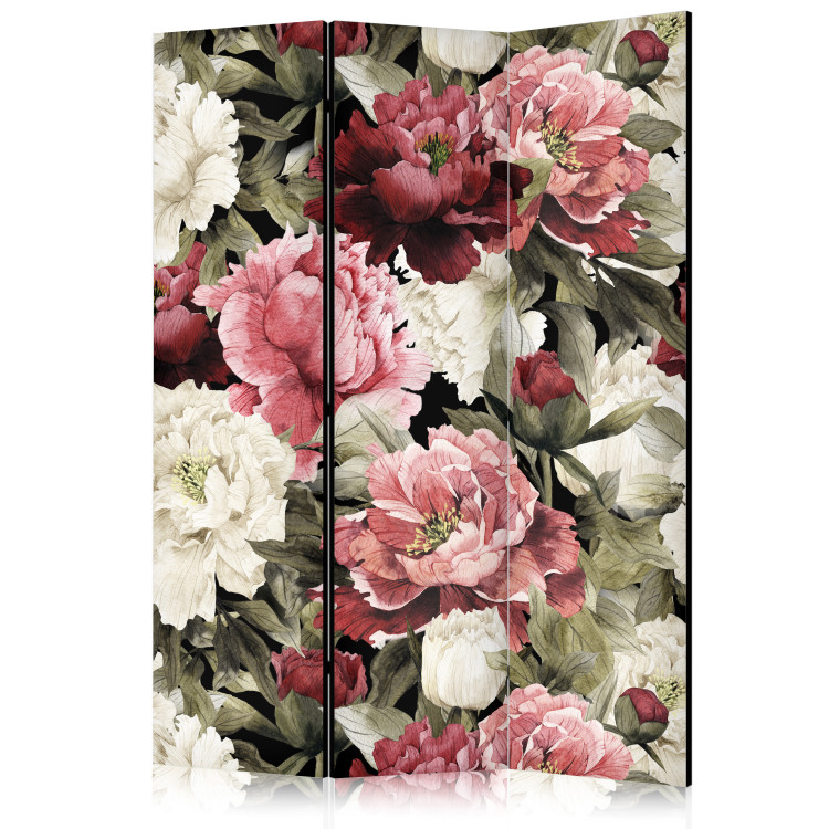 Folding Screen Floral Motif - Peonies Painted With Watercolor in Warm Colors [Room Dividers] 159550