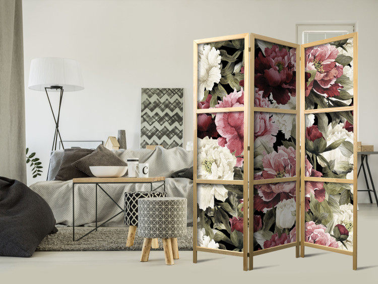 Folding Screen Floral Motif - Peonies Painted With Watercolor in Warm Colors [Room Dividers] 159550 additionalImage 8
