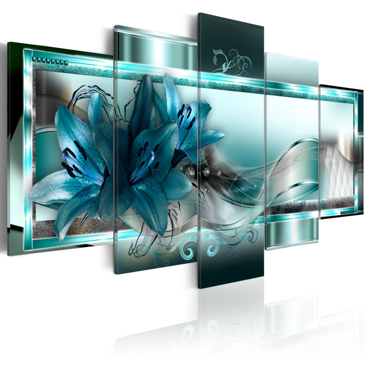 Canvas Print Blue Lilies (5-piece) - Blue Flowers and Abstract Background 93050 additionalImage 2