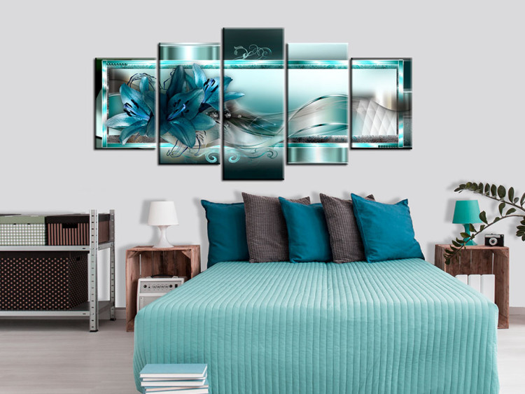 Canvas Print Blue Lilies (5-piece) - Blue Flowers and Abstract Background 93050 additionalImage 3