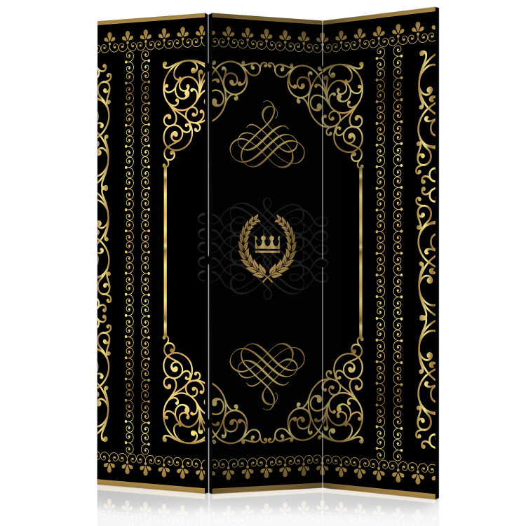 Room Divider Grace of the Night - golden ornamental patterns on black background in retro motif 95450