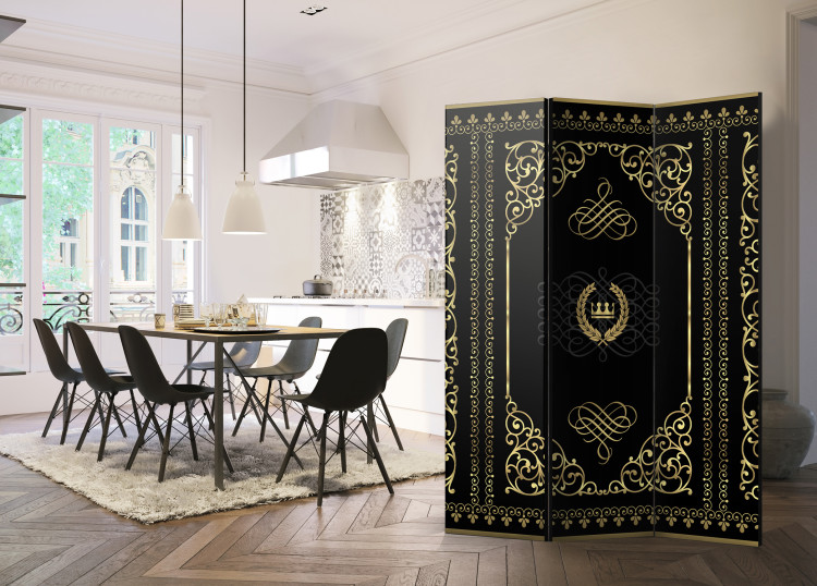 Room Divider Grace of the Night - golden ornamental patterns on black background in retro motif 95450 additionalImage 4