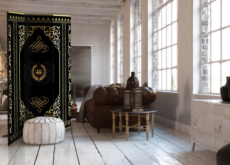 Room Divider Grace of the Night - golden ornamental patterns on black background in retro motif 95450 additionalImage 2