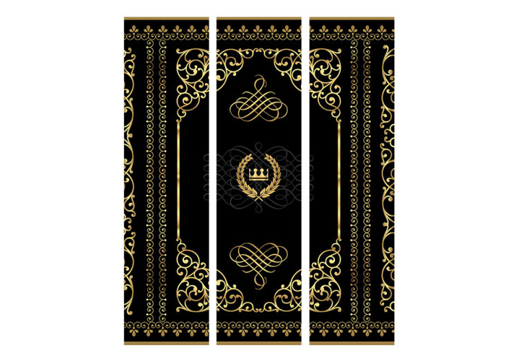 Room Divider Grace of the Night - golden ornamental patterns on black background in retro motif 95450 additionalImage 3