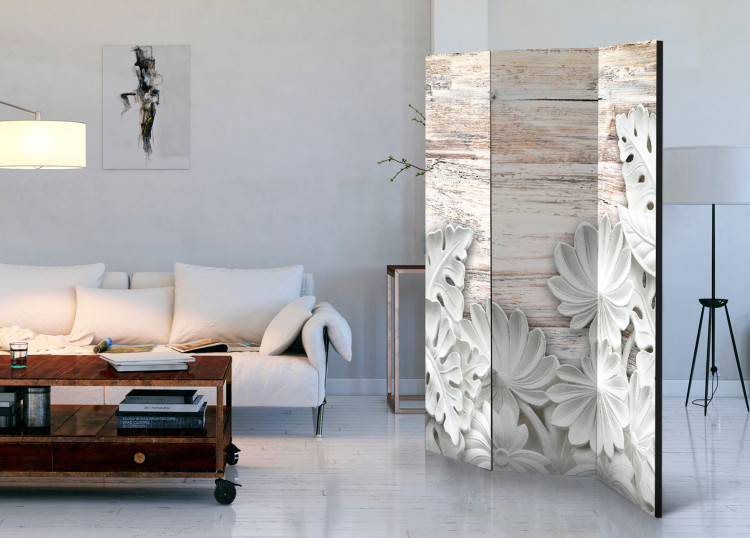 Room Separator Alabaster Grove - stone floral motif on a wooden textured background 95550 additionalImage 2