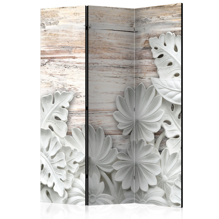 Room Separator Alabaster Grove - stone floral motif on a wooden textured background 95550