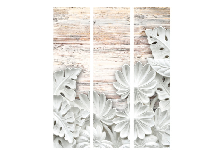 Room Separator Alabaster Grove - stone floral motif on a wooden textured background 95550 additionalImage 3