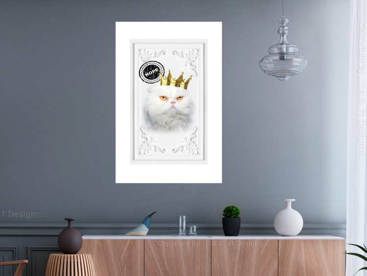 Poster King Cat - Playful composition with a white cat and English text 114360 additionalImage 4