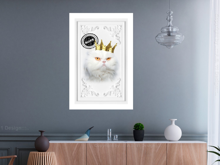 Poster King Cat - Playful composition with a white cat and English text 114360 additionalImage 23