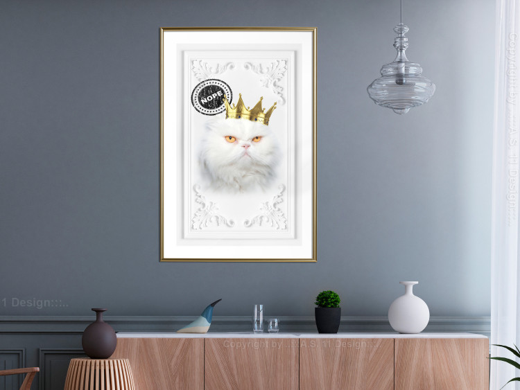 Poster King Cat - Playful composition with a white cat and English text 114360 additionalImage 7