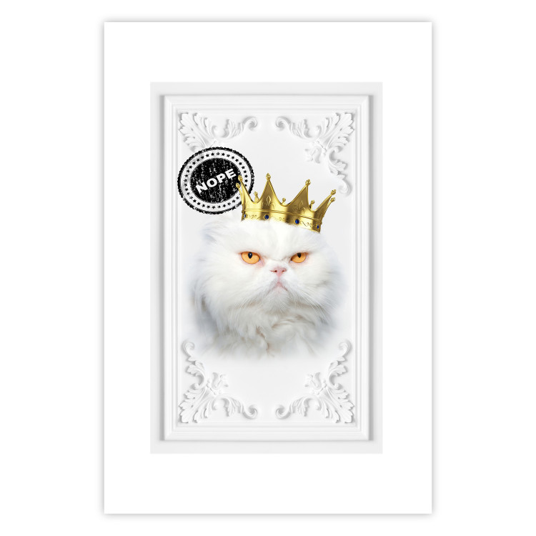 Poster King Cat - Playful composition with a white cat and English text 114360 additionalImage 19
