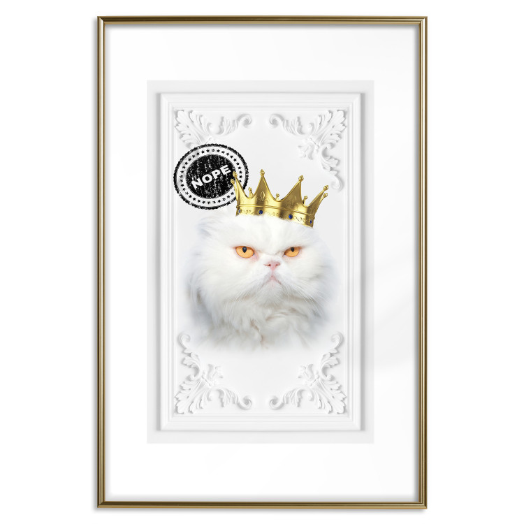 Poster King Cat - Playful composition with a white cat and English text 114360 additionalImage 14