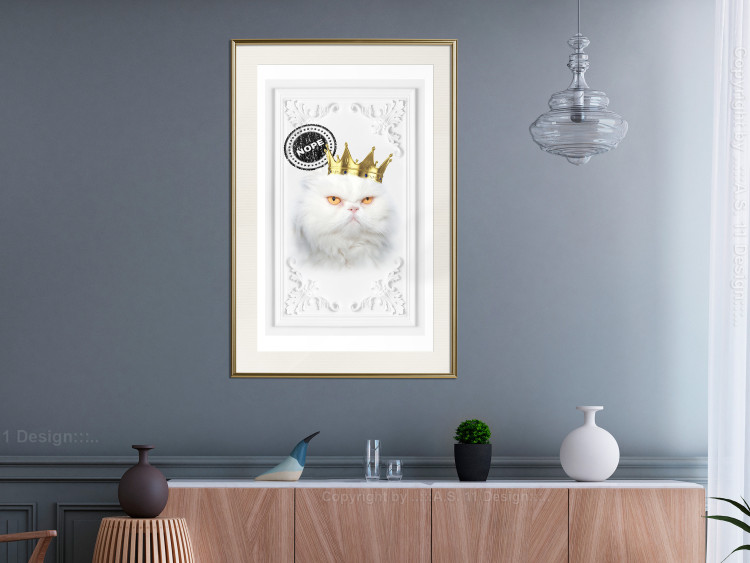 Poster King Cat - Playful composition with a white cat and English text 114360 additionalImage 21