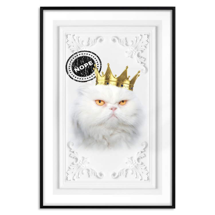 Poster King Cat - Playful composition with a white cat and English text 114360 additionalImage 24