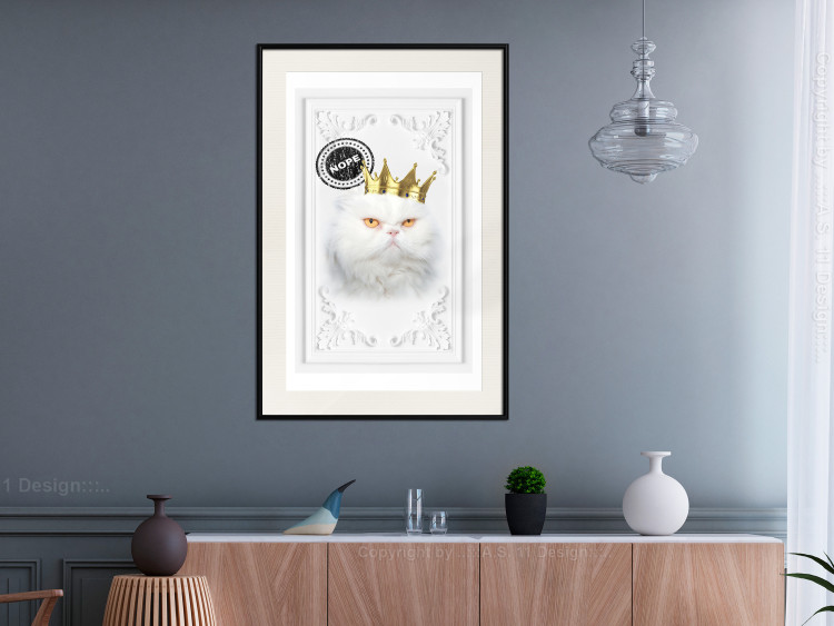 Poster King Cat - Playful composition with a white cat and English text 114360 additionalImage 22