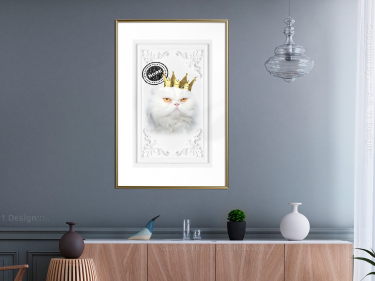 Poster King Cat - Playful composition with a white cat and English text 114360 additionalImage 15