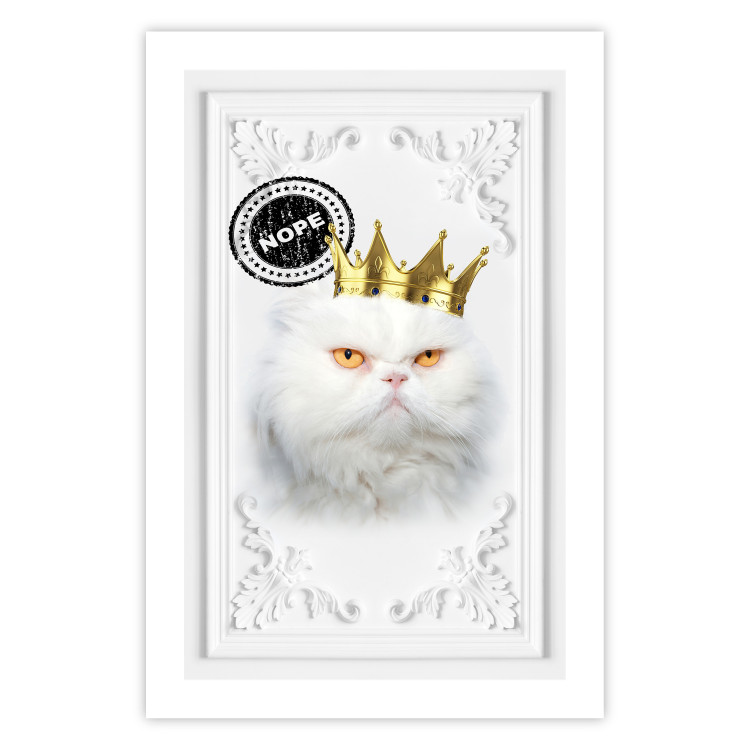 Poster King Cat - Playful composition with a white cat and English text 114360