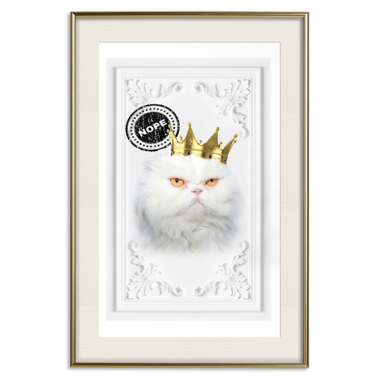 Poster King Cat - Playful composition with a white cat and English text 114360 additionalImage 19