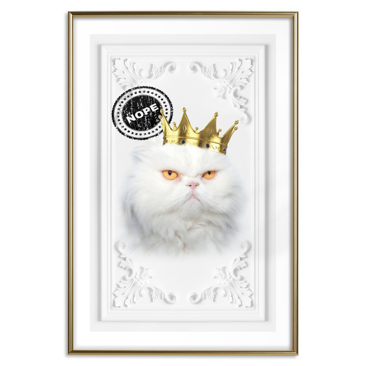 Poster King Cat - Playful composition with a white cat and English text 114360 additionalImage 20