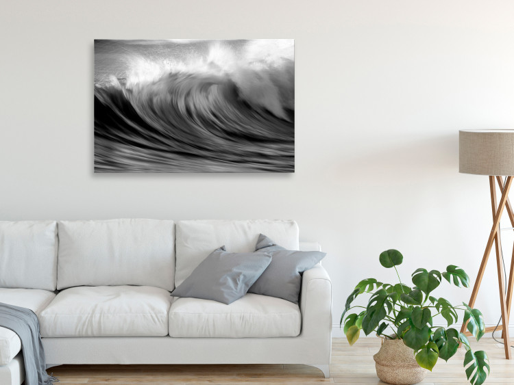 Canvas Art Print Power of the Ocean (1-part) - Black and White Photo of Turbulent Waves 115160 additionalImage 3