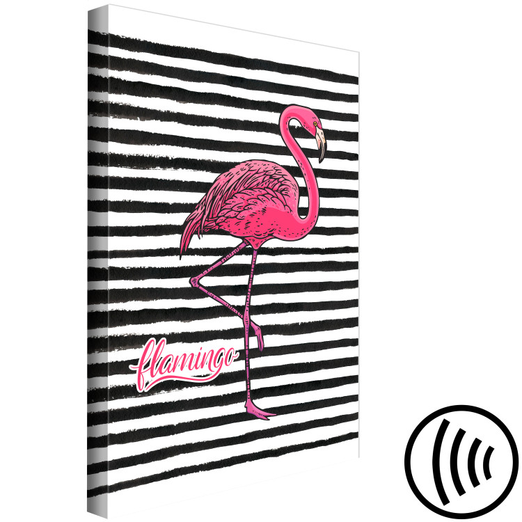 Canvas Print Bird of Youth (1-part) - Flamingo Against Black and White Stripes 115260 additionalImage 6