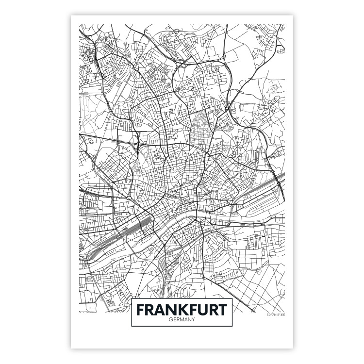 Wall Poster Map of Frankfurt - black and white map of a German city with label 116360