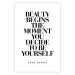 Poster Coco Chanel - simple black and white composition with English texts 117360