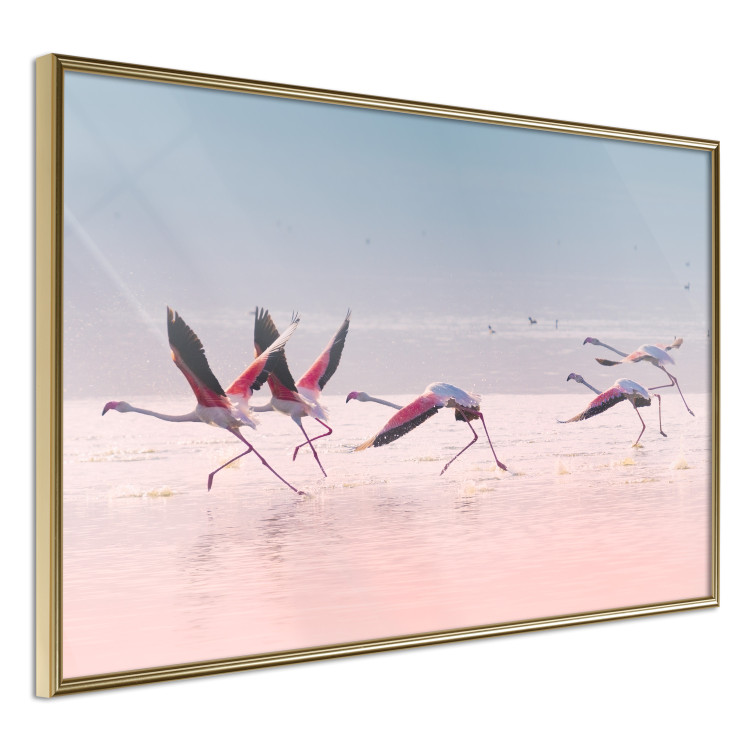 Wall Poster Flamingo Race - summer landscape of pastel water with pink birds 117460 additionalImage 12