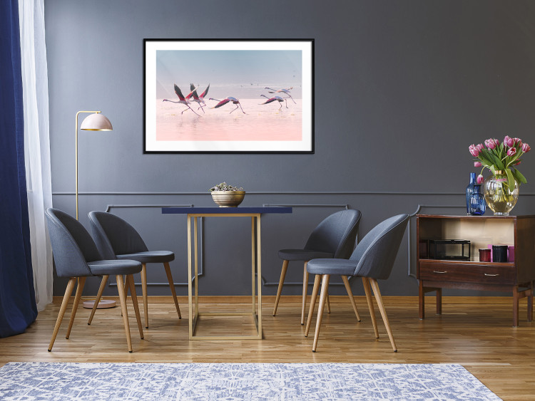 Wall Poster Flamingo Race - summer landscape of pastel water with pink birds 117460 additionalImage 4