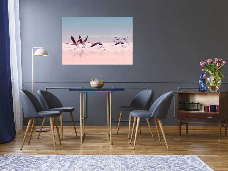 Wall Poster Flamingo Race - summer landscape of pastel water with pink birds 117460 additionalImage 17