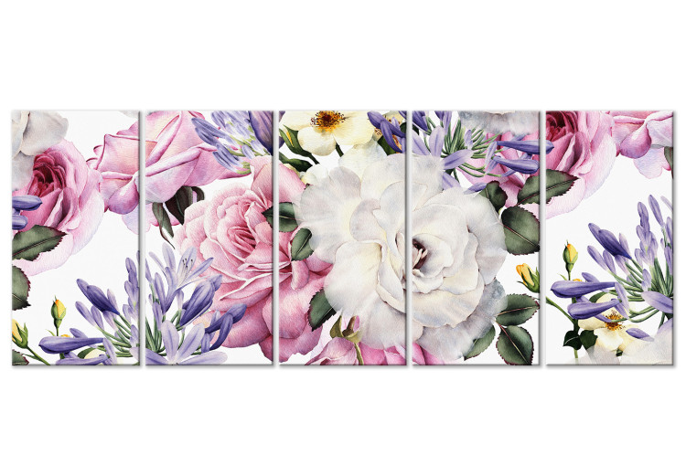 Canvas Rose Composition (5 Parts) Narrow Colourful 118360