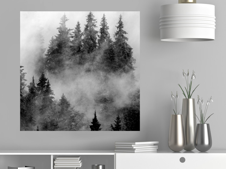 Wall Poster Black Forest - black and white landscape of forest trees amidst dense fog 120460 additionalImage 17