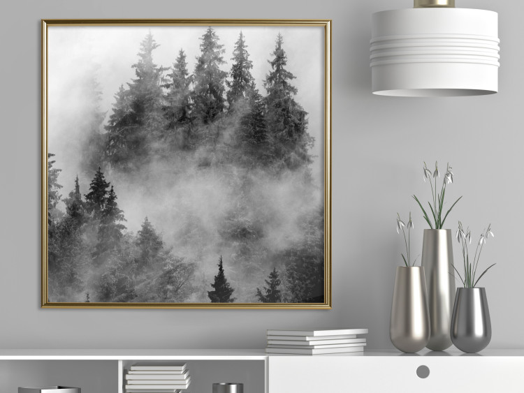 Wall Poster Black Forest - black and white landscape of forest trees amidst dense fog 120460 additionalImage 5