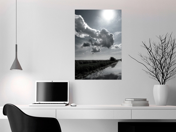 Wall Poster Hot Clouds - black and white landscape of nature against a backdrop of clouds and water 122360 additionalImage 23