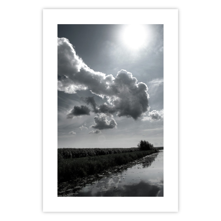 Wall Poster Hot Clouds - black and white landscape of nature against a backdrop of clouds and water 122360 additionalImage 25