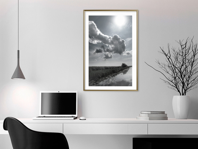 Wall Poster Hot Clouds - black and white landscape of nature against a backdrop of clouds and water 122360 additionalImage 13
