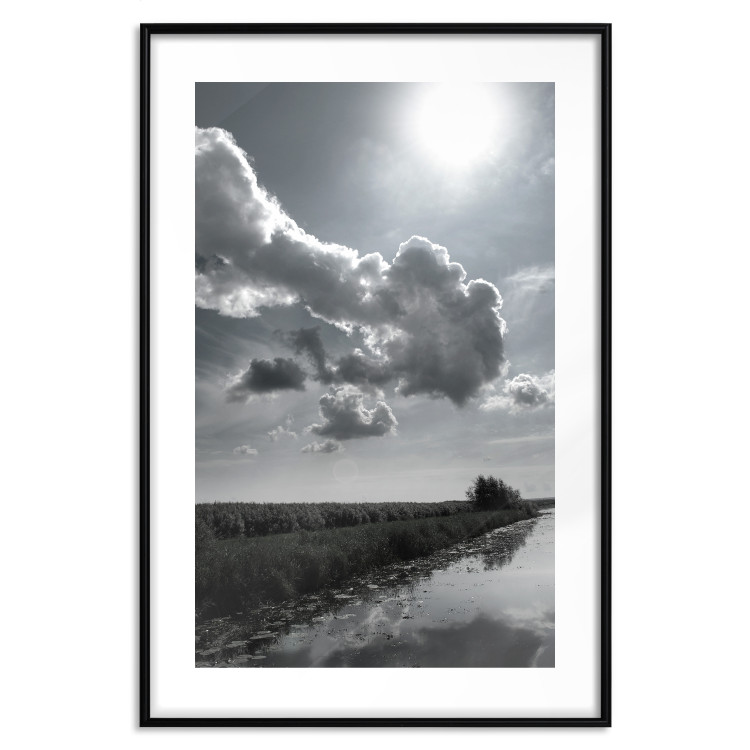 Wall Poster Hot Clouds - black and white landscape of nature against a backdrop of clouds and water 122360 additionalImage 17