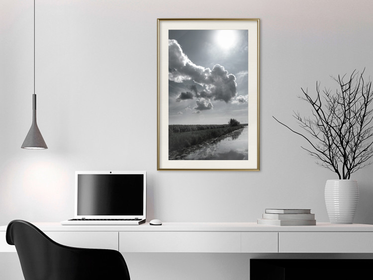 Wall Poster Hot Clouds - black and white landscape of nature against a backdrop of clouds and water 122360 additionalImage 21