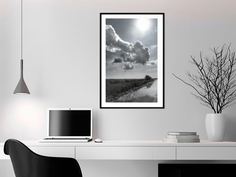 Wall Poster Hot Clouds - black and white landscape of nature against a backdrop of clouds and water 122360 additionalImage 4